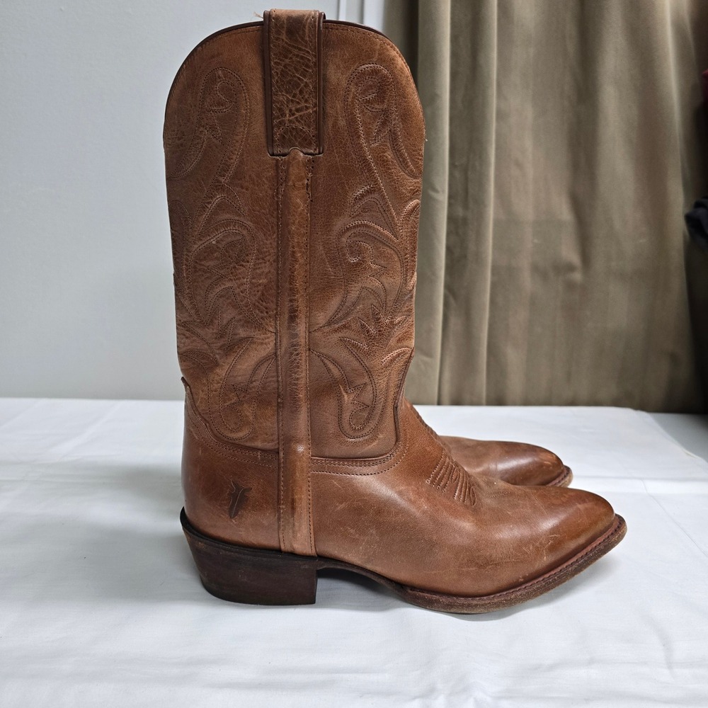 Frye Bruce Pull‎ On Boots Mens 11 M Brown Leather Stitched  Western Cowboy 77692
